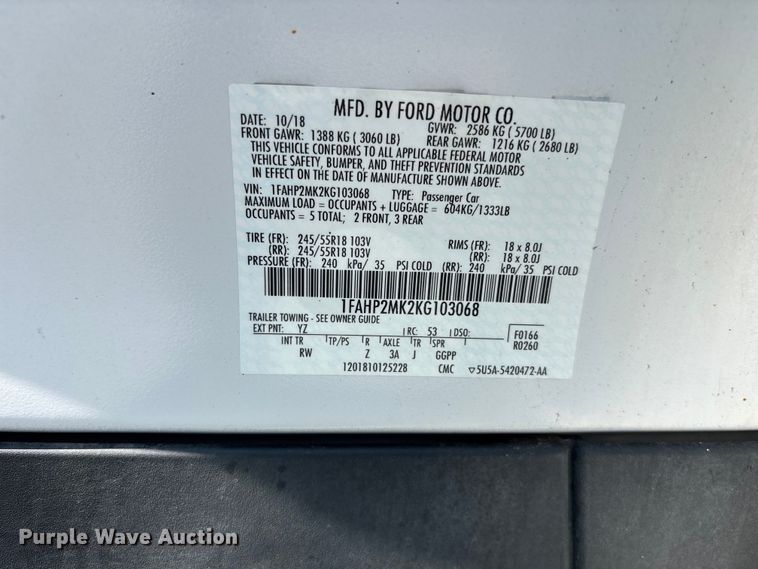 image for item NM9912 2019 Ford Taurus Police Interceptor 
