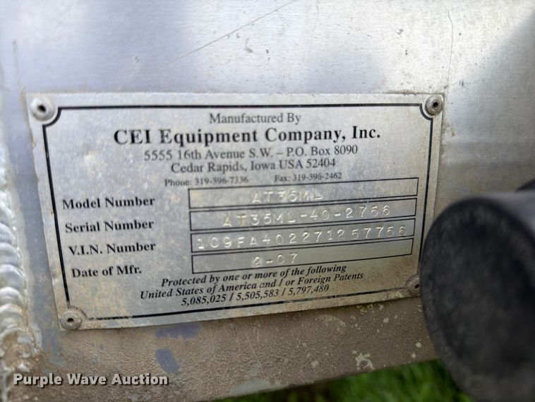 image for item DV8539 2007 Pacer Cei Equipment Company, Inc. feed delivery trailer