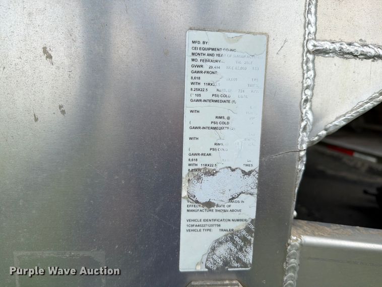 image for item DV8539 2007 Pacer Cei Equipment Company, Inc. feed delivery trailer