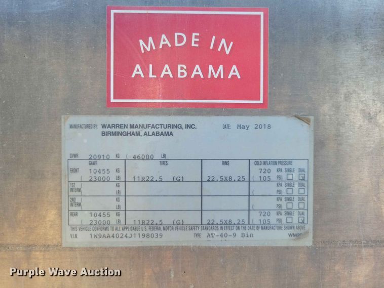 image for item EE1182 2018 Warren feed delivery trailer