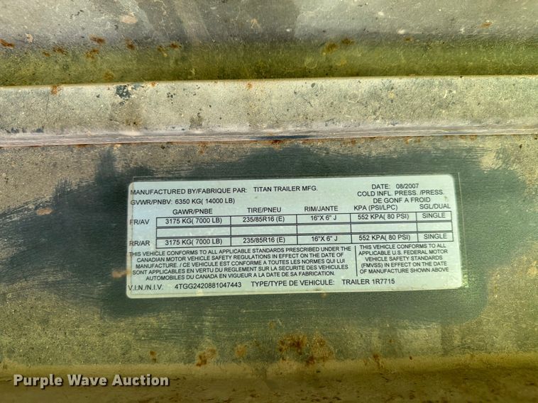 image for item FK3314 2008 Titan 1R7715 livestock trailer