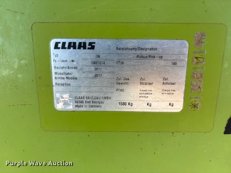 image for item JM9378 2017 Claas 380 pickup head