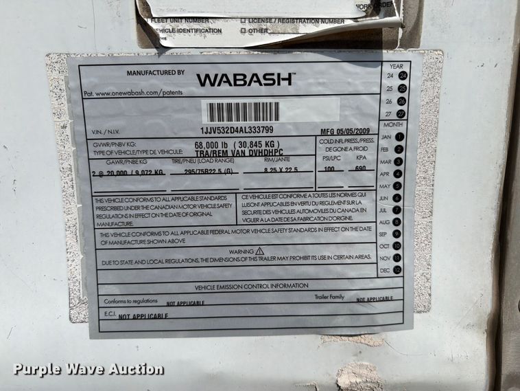 image for item FB4974 2010 Wabash dry van trailer