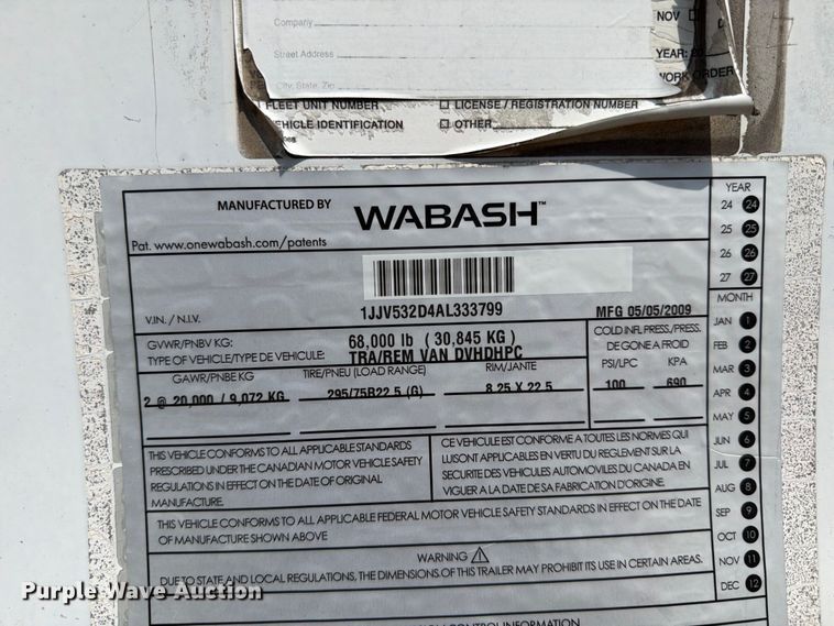 image for item FB4974 2010 Wabash dry van trailer
