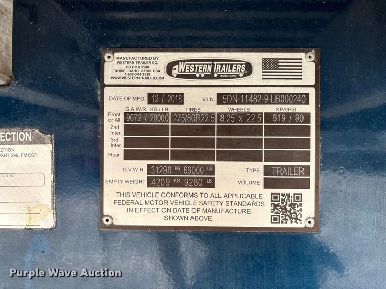image for item FC1901 2020 Western Trailers flatbed trailer