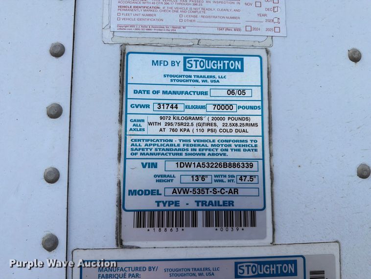 image for item FC3199 2006 Stoughton Trailers dry van trailer