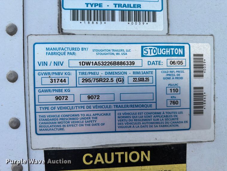image for item FC3199 2006 Stoughton Trailers dry van trailer
