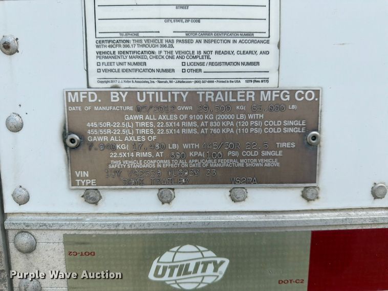 image for item FK3554 2013 Utility Trailer Manufacturer 3000R refrigerated van trailer