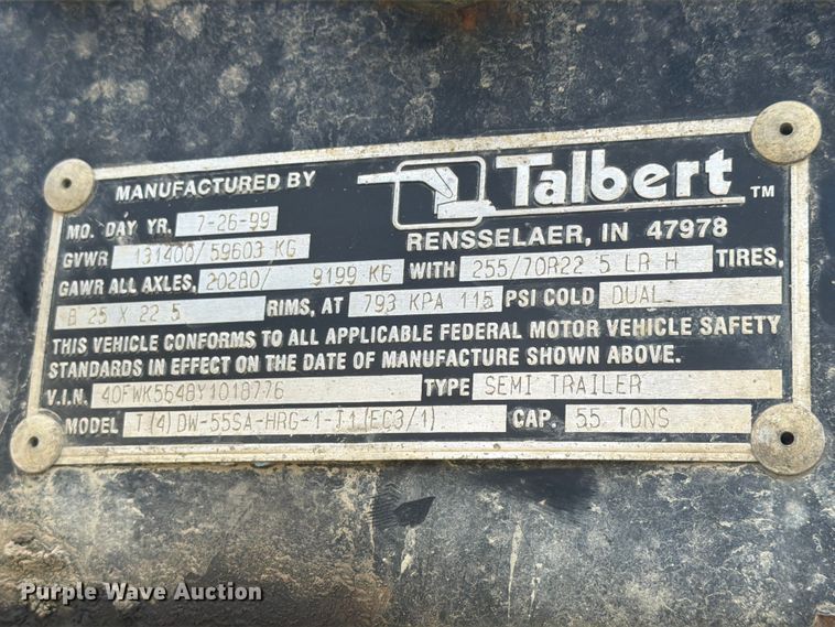 image for item FK4125 2000 Talbert lowboy equipment trailer