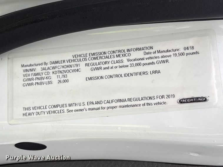 image for item YA2016 2019 Freightliner Business Class M2 box truck