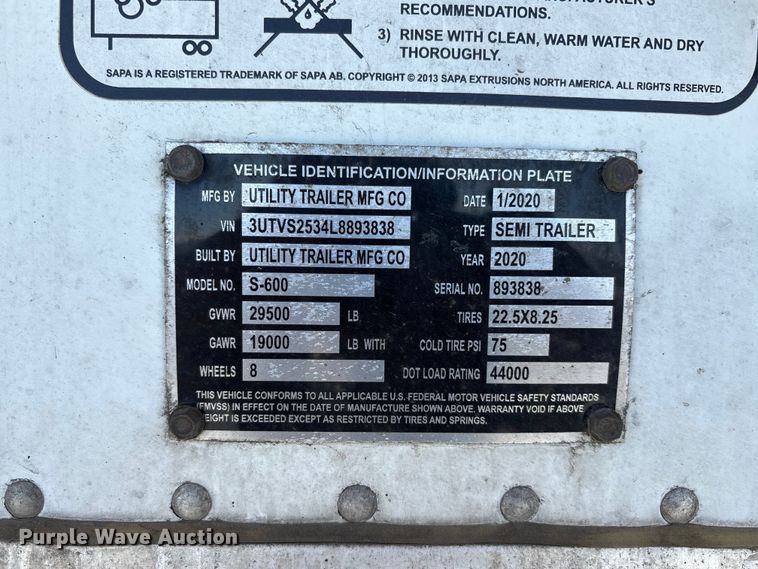 image for item YA3990 2020 Utility S-600 refrigerated van trailer