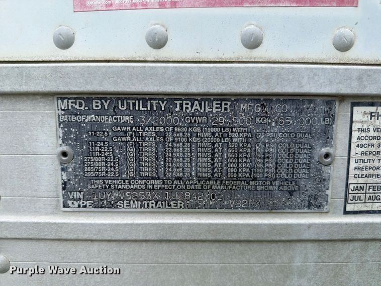image for item YA4117 2001 Utility VS2RX dry van trailer