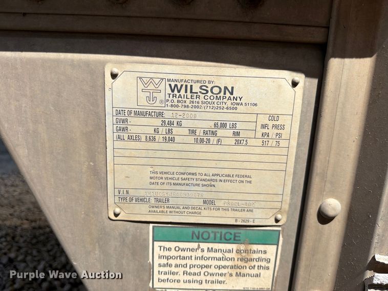 image for item YA4339 2010 Wilson PSDCL 402 livestock trailer