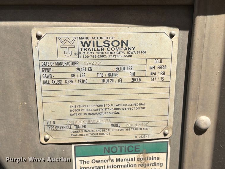 image for item YA4339 2010 Wilson PSDCL 402 livestock trailer