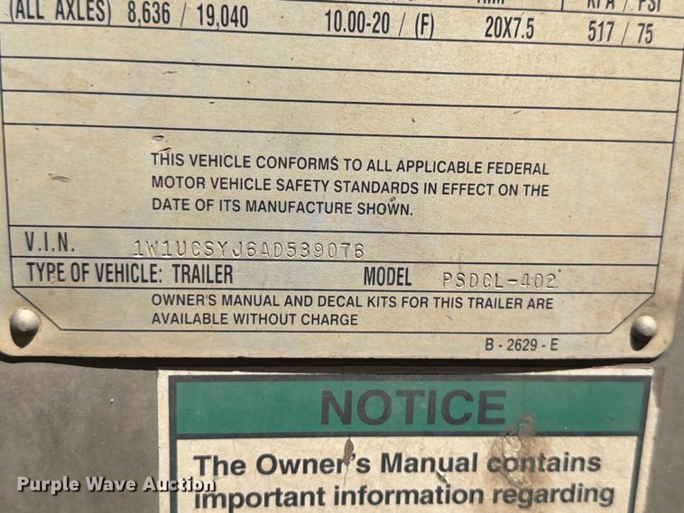 image for item YA4339 2010 Wilson PSDCL 402 livestock trailer