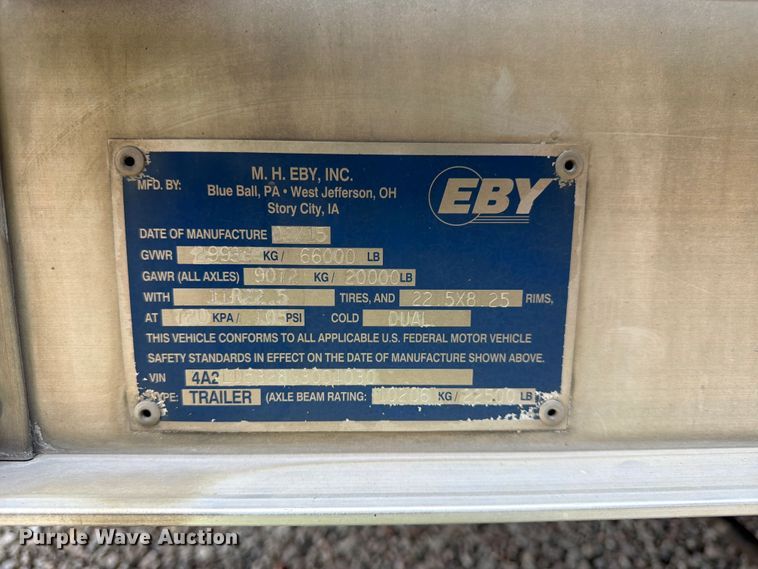 image for item YA4569 2016 EBY Trans Pork livestock trailer