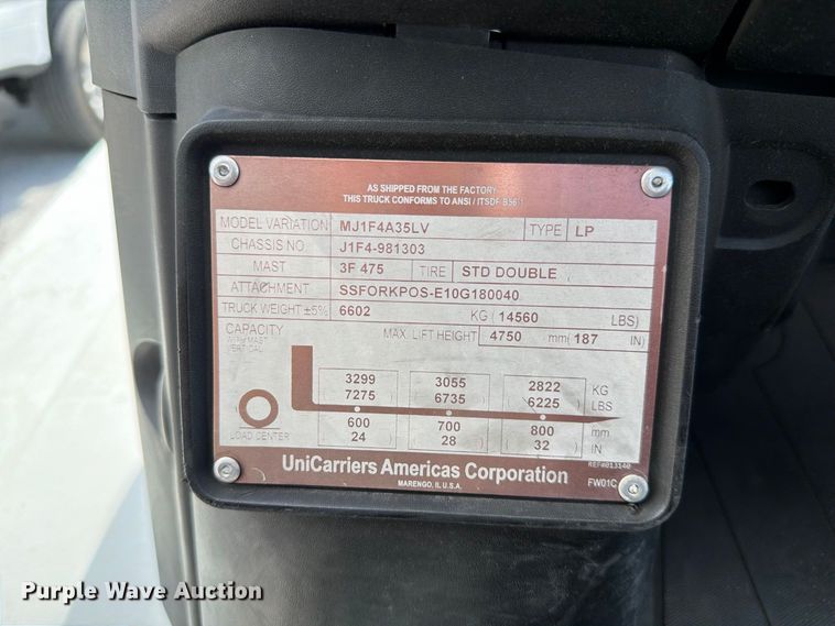 image for item DV7297 2016 UniCarriers PF80YLP forklift