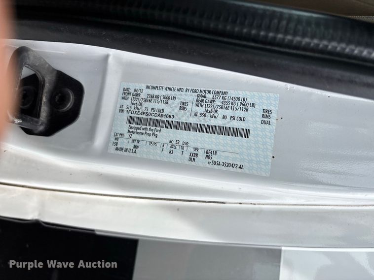 image for item DZ4580 2012 Ford E450 Super Duty Fleetwood Jamboree RV