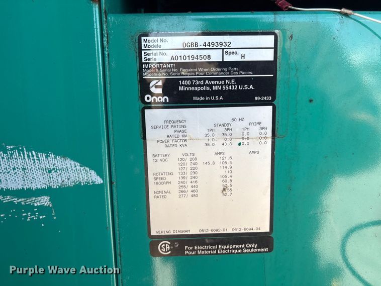 image for item EG9207 Cummins Onan QuietSite II generator
