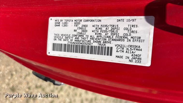image for item EJ7802 1998 Toyota T100 Ext. Cab pickup truck