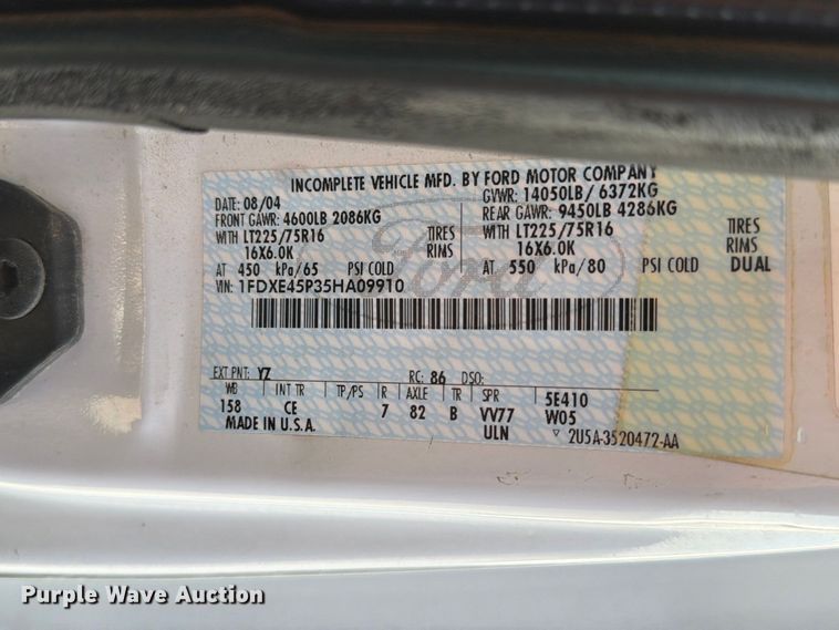 image for item ER1987 2005 Ford E450 box truck