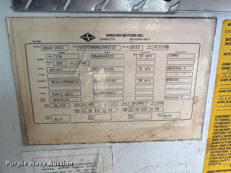 image for item ET8656 1990 Sterling Spartan MS40-2042 rescue vehicle