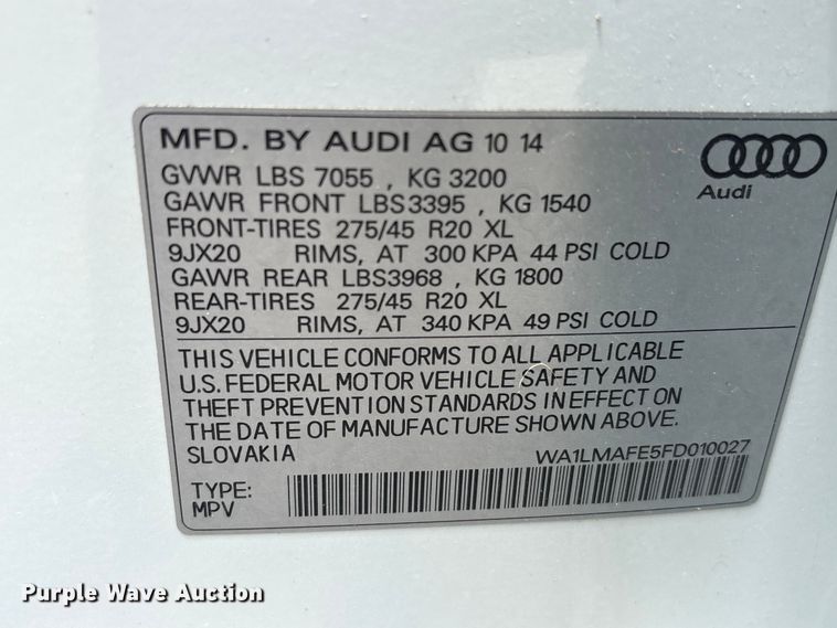 image for item EU0767 2015 Audi Q7 SUV