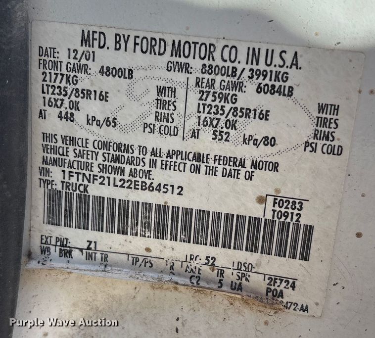 image for item EU4845 2002 Ford F250 Super Duty pickup truck