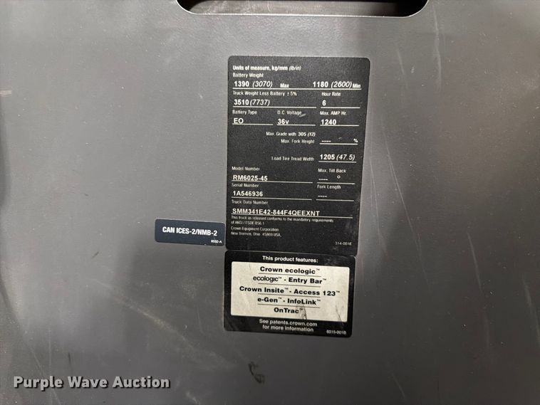 image for item EX0500 2019 Crown RM6025-45 reach truck