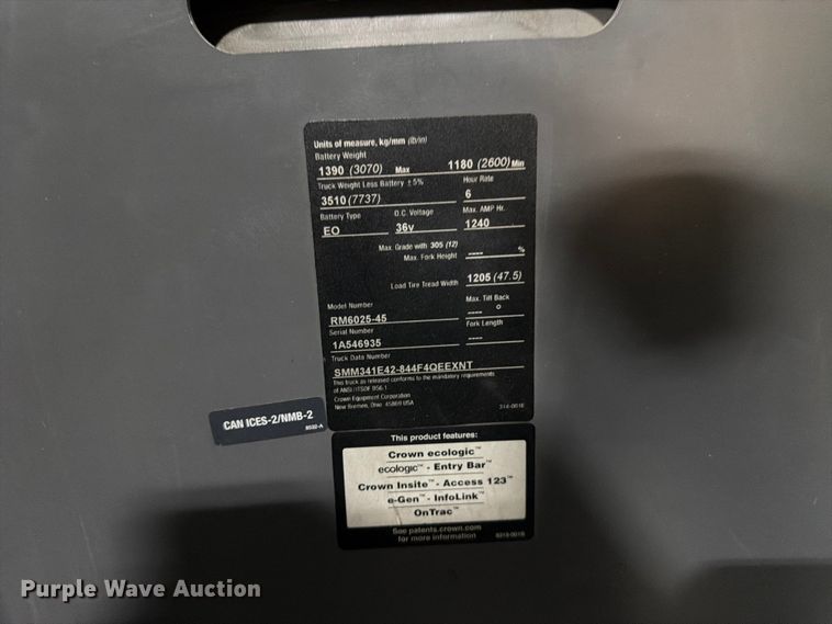 image for item EX0501 2019 Crown RM6025-45 reach truck