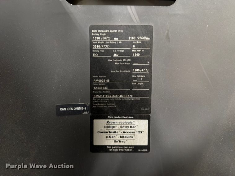 image for item EX0502 2019 Crown RM6025-45 reach truck