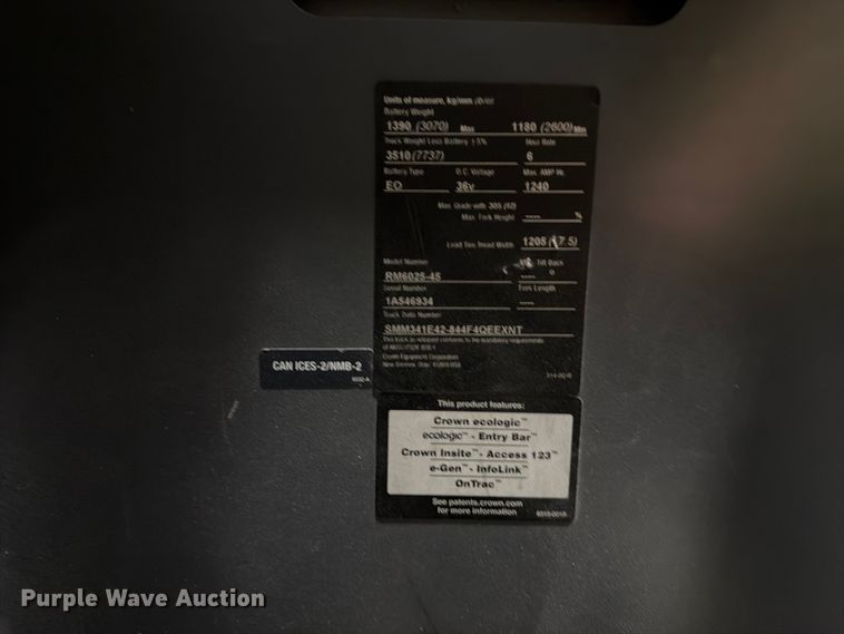 image for item EX0503 2019 Crown RM6025-45 reach truck