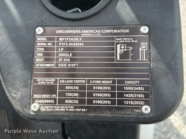 image for item EX3045 2018 UniCarriers PF50 forklift