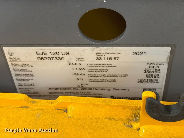 image for item EX4601 2021 Jungheinrich EJE120US pallet jack