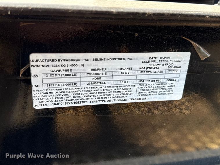 image for item FC4094 2025 Belshe WB14 equipment trailer