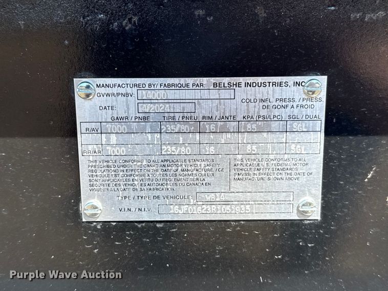 image for item FC4095 2024 Belshe WB14 equipment trailer