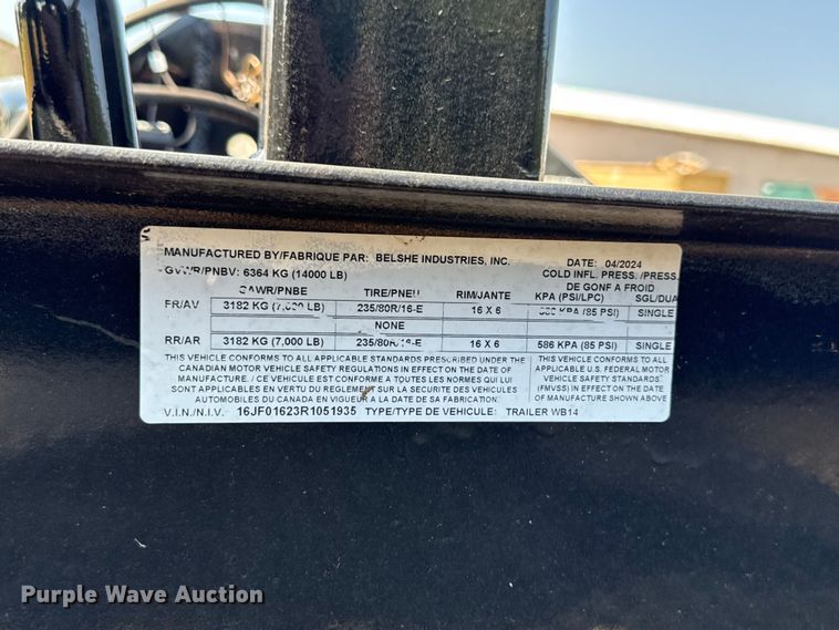 image for item FC4095 2024 Belshe WB14 equipment trailer