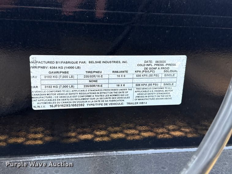 image for item FC4096 2025 Belshe WB14 equipment trailer