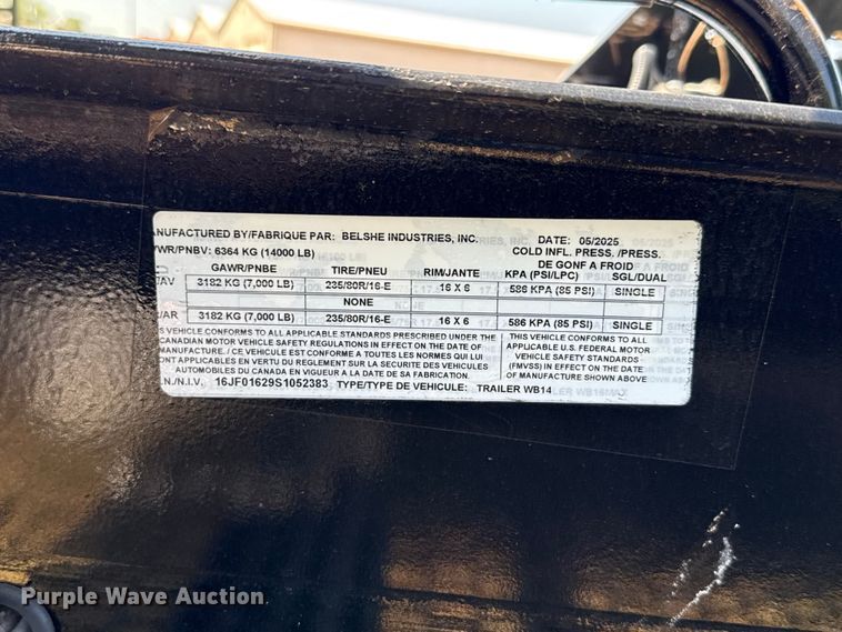 image for item FC4098 2025 Belshe WB14 equipment trailer