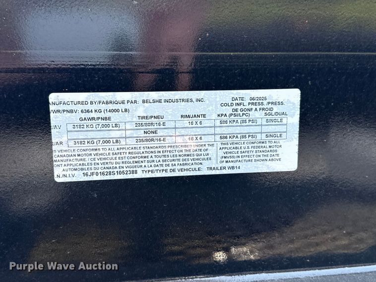 image for item FC4100 2025 Belshe WB14 equipment trailer