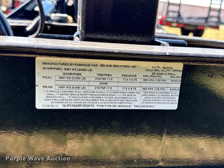 image for item FC4102 2024 Belshe BF9CX equipment trailer