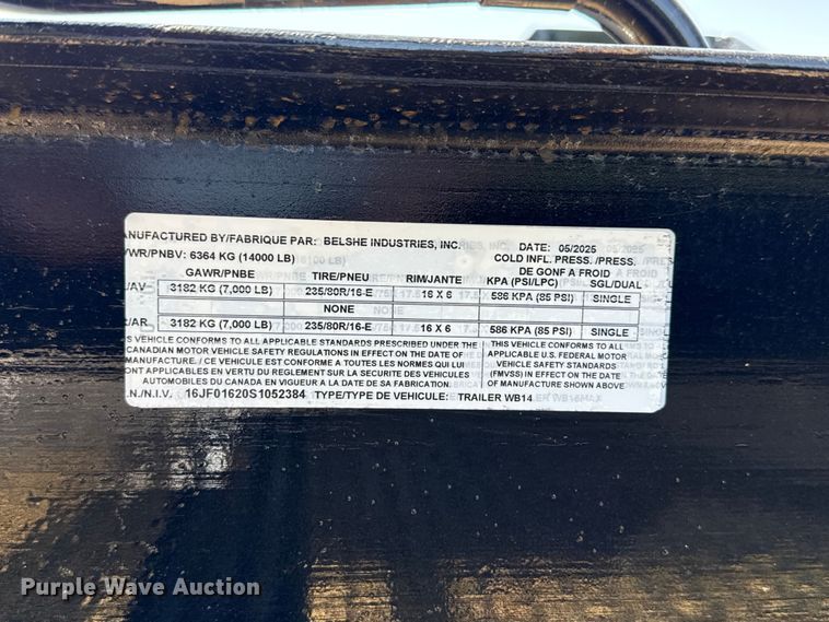 image for item FC4103 2025 Belshe WB14 equipment trailer
