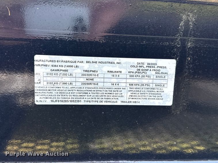 image for item FC4104 2025 Belshe WB14 equipment trailer