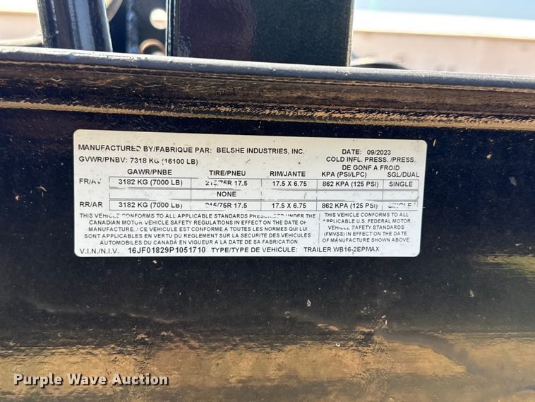 image for item FC4105 2023 Belshe WB16-2EPMAX equipment trailer