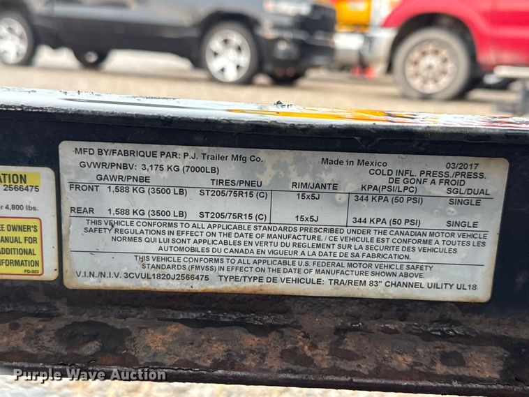 image for item FC4134 2018 P.J. Trailer Mfg Co. UL18 utility trailer
