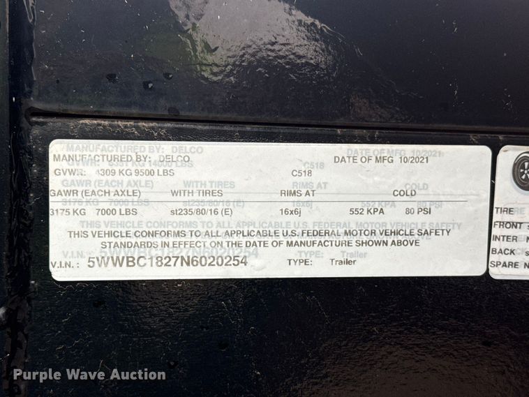 image for item FC4135 2022 Delco utility trailer