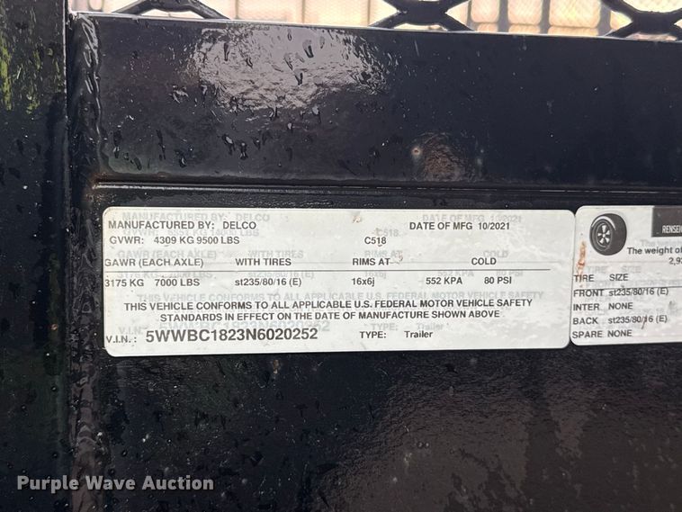 image for item FC4136 2022 Delco utility trailer