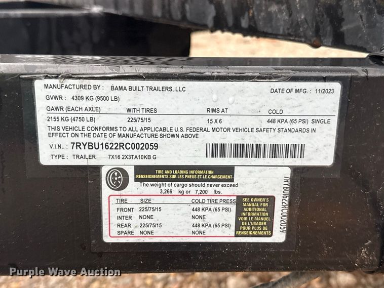 image for item FC4137 2024 Outlaw by Bama Built Trailers 7X16 2X3TA10KB G utility trailer