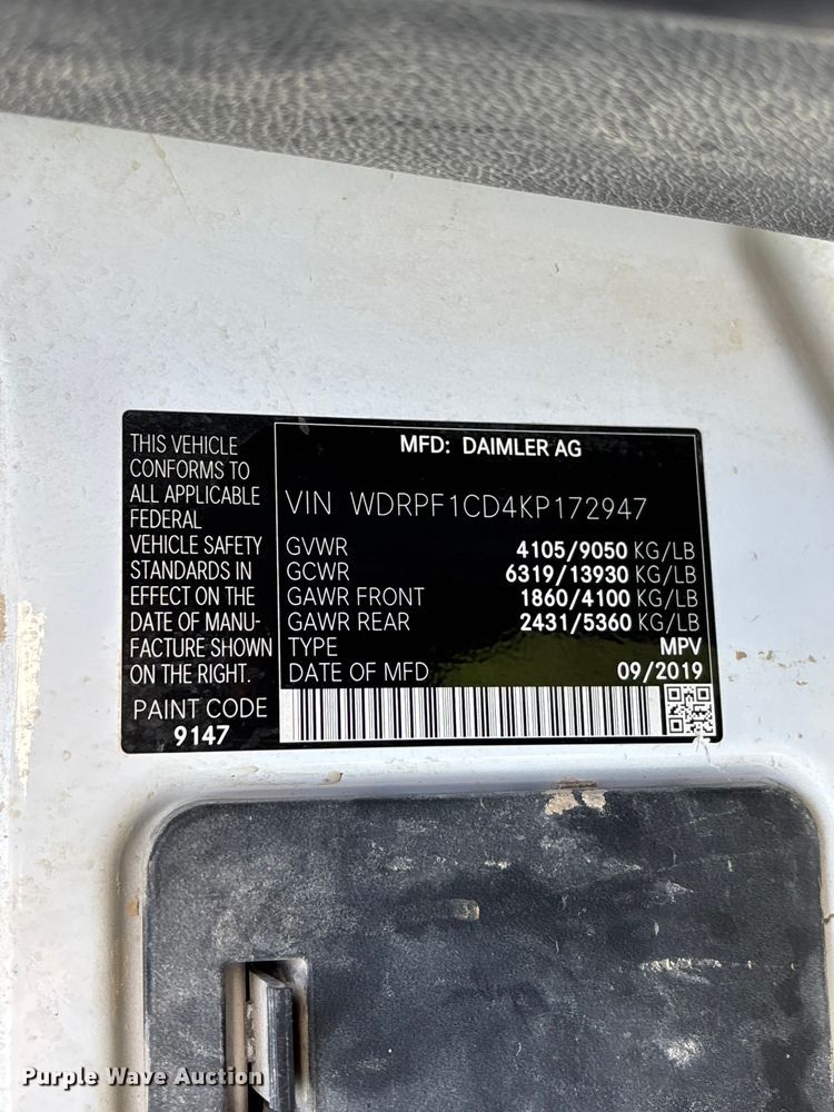 image for item FG0498 2019 Freightliner  Sprinter 2500 van