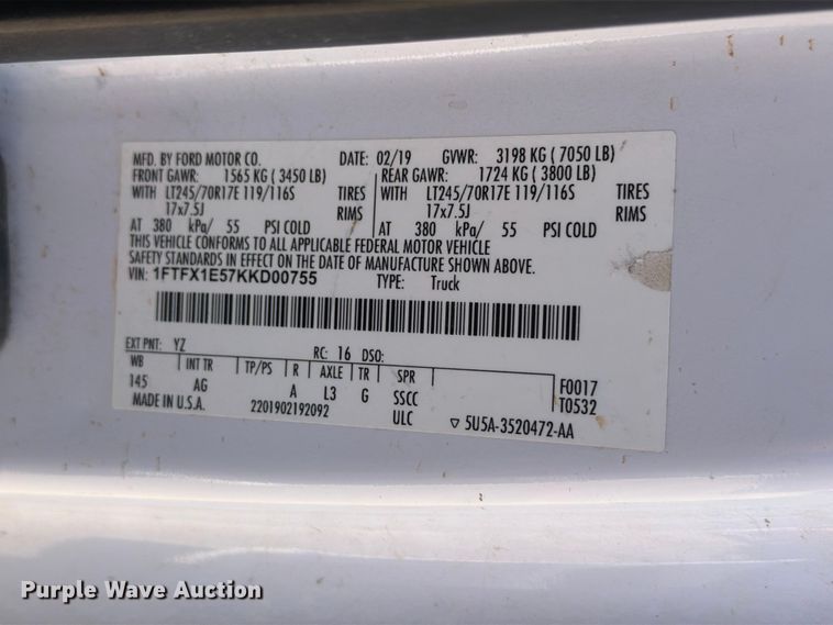 image for item FI0344 2019 Ford F150 Ext. Cab pickup truck